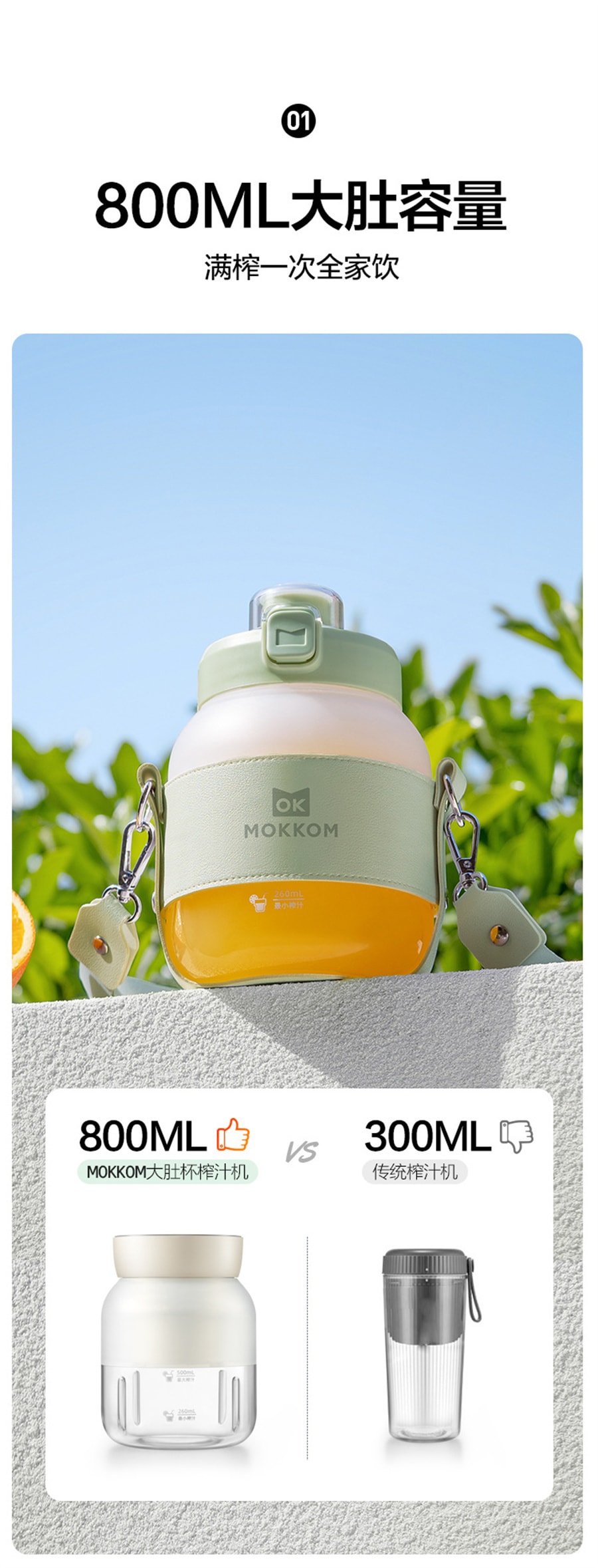 【中国直邮】mokkom磨客   大容量榨汁杯充电无线大肚果汁杯多功能小型便携式电动   豆蔻绿