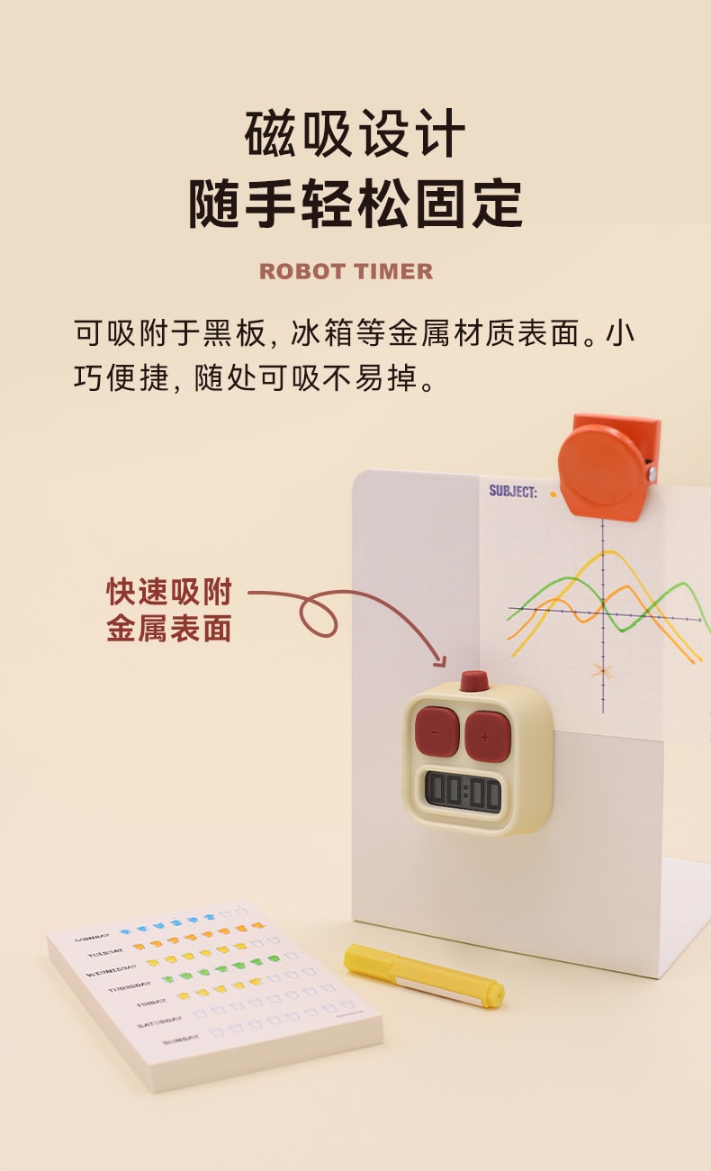 【中國直郵】覓食逗MUID 機器人計時器廚房提醒器 奶油黃