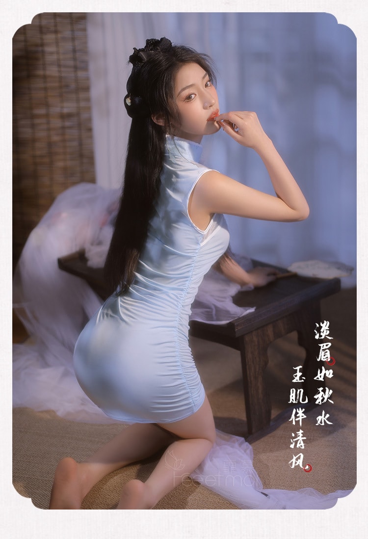 【中國直郵】霏慕 情趣內衣 古典旗袍制服套裝 均碼 淺藍色款 情趣用品
