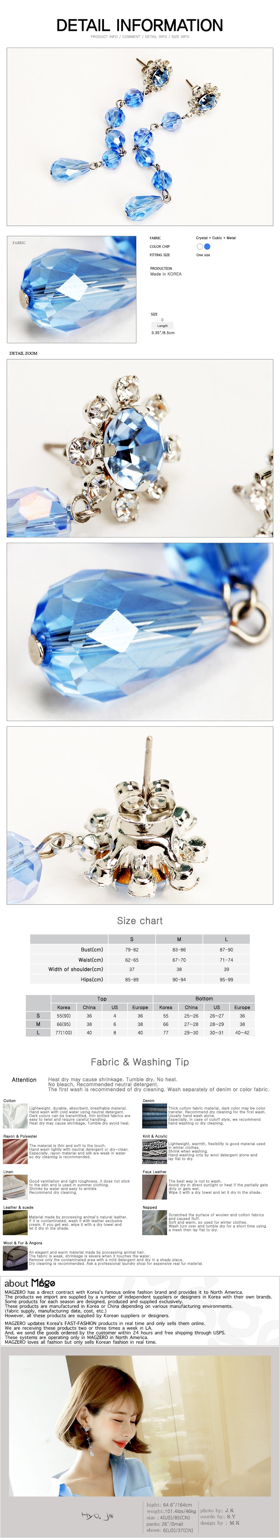[KOREA] Cubic and Crystal Linear Earrings #Blue [免费配送]
