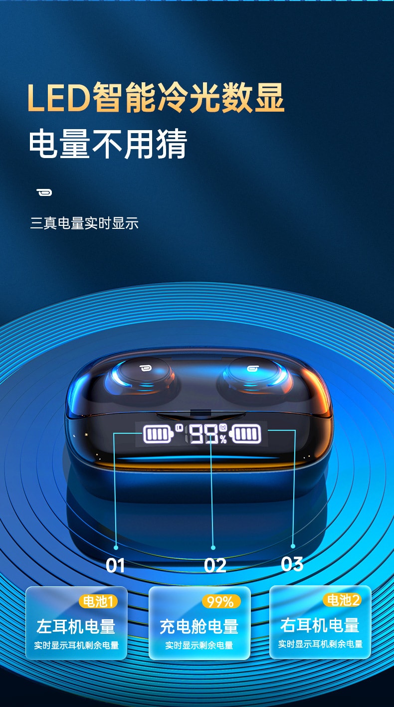 中国直邮 诺博森 5.0蓝牙TWS双耳入耳式 带充电仓LED电量显示运动防水蓝牙耳机 银色