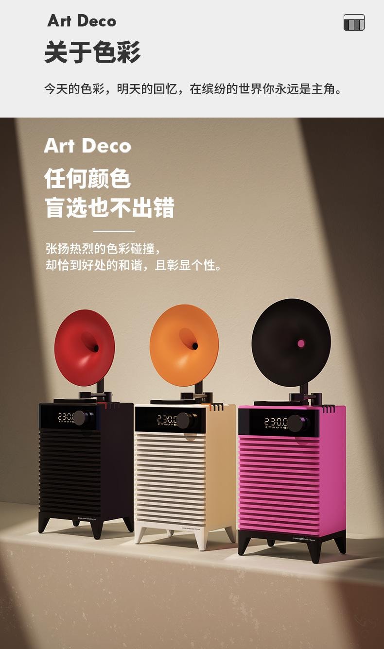 【中国直邮】 HOLIHEYO 复古摩登Art Deco蓝牙音箱插卡户外便携无线音响低音炮多功能时钟 阿尔白色 一台装
