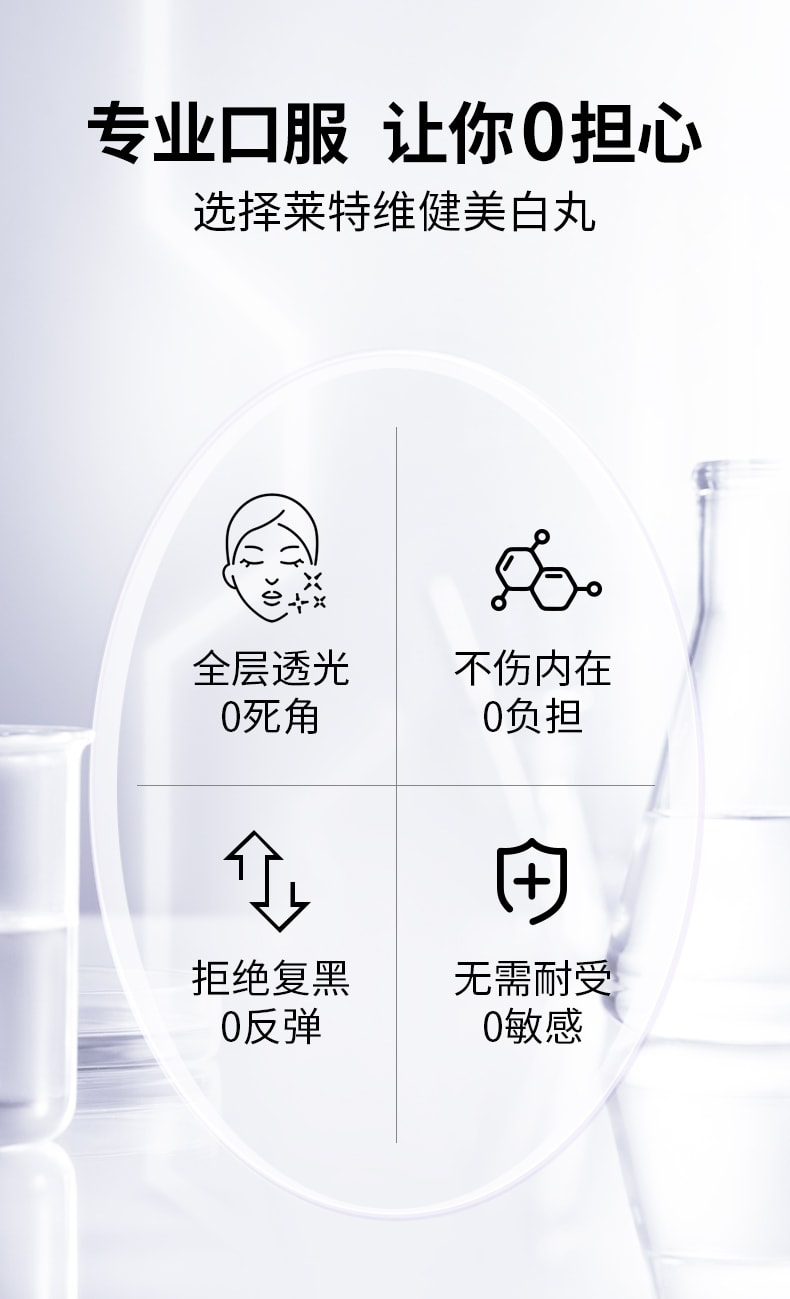 【中国直邮】 莱特维健 美白丸谷胱甘肽硫辛酸蛋白肽vc美肌亮白丸内服胶囊60粒/盒