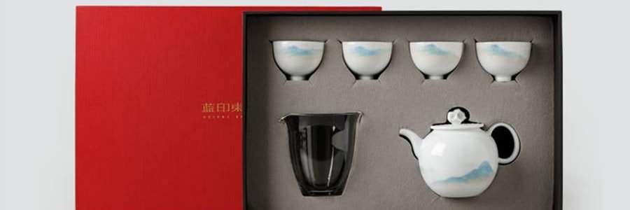 蓝印东方 景德镇陶瓷中式泡茶壶茶具套装 壶*1、杯*4、公道*1、包装*1【石上-千里江山】