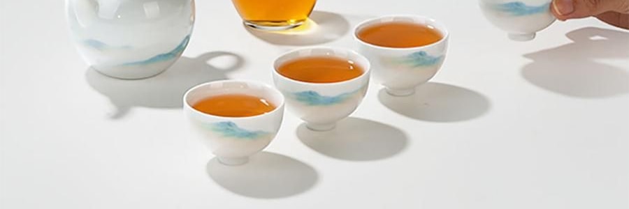 蓝印东方 景德镇陶瓷中式泡茶壶茶具套装 壶*1、杯*4、公道*1、包装*1【石上-千里江山】