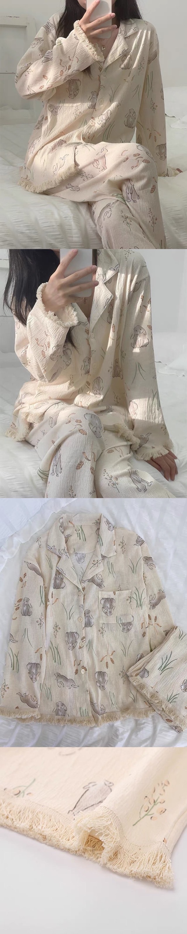 【中國直郵】Lullabuy卡通兔兔法式睡衣套裝M