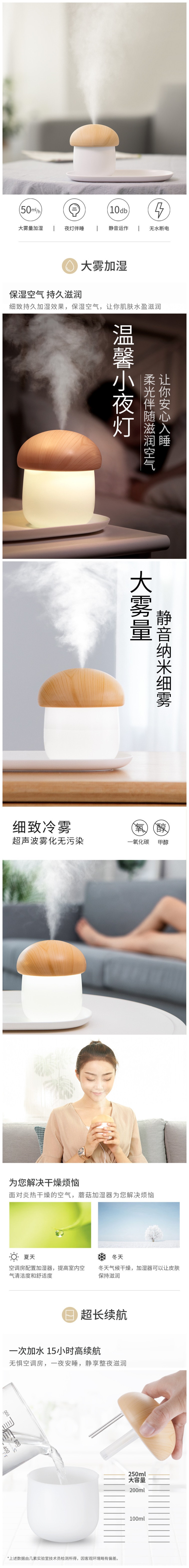 【中国直邮】英尼 USB便携式迷你蘑菇小夜灯加湿器精油办公室车载喷雾补水 白色