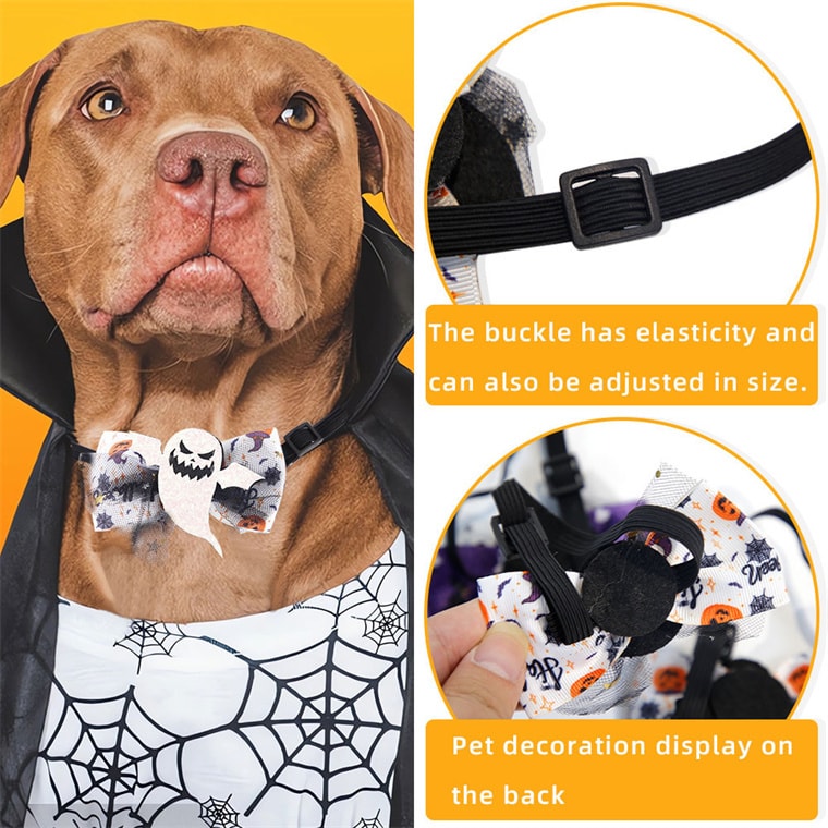 Pet Halloween Bow Tie Mesh Bow Collar Dog Cat Adjustable Bow Tie Accessories - Fierce Ghost 2 Pc