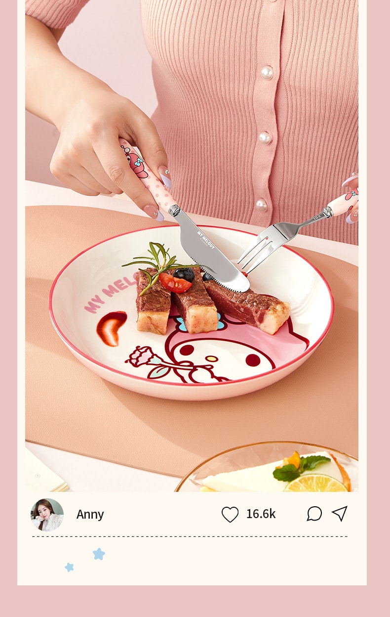【中国直邮】三丽鸥  不锈钢勺子叉子家用汤匙喝汤可爱甜品勺餐具套装  大耳狗