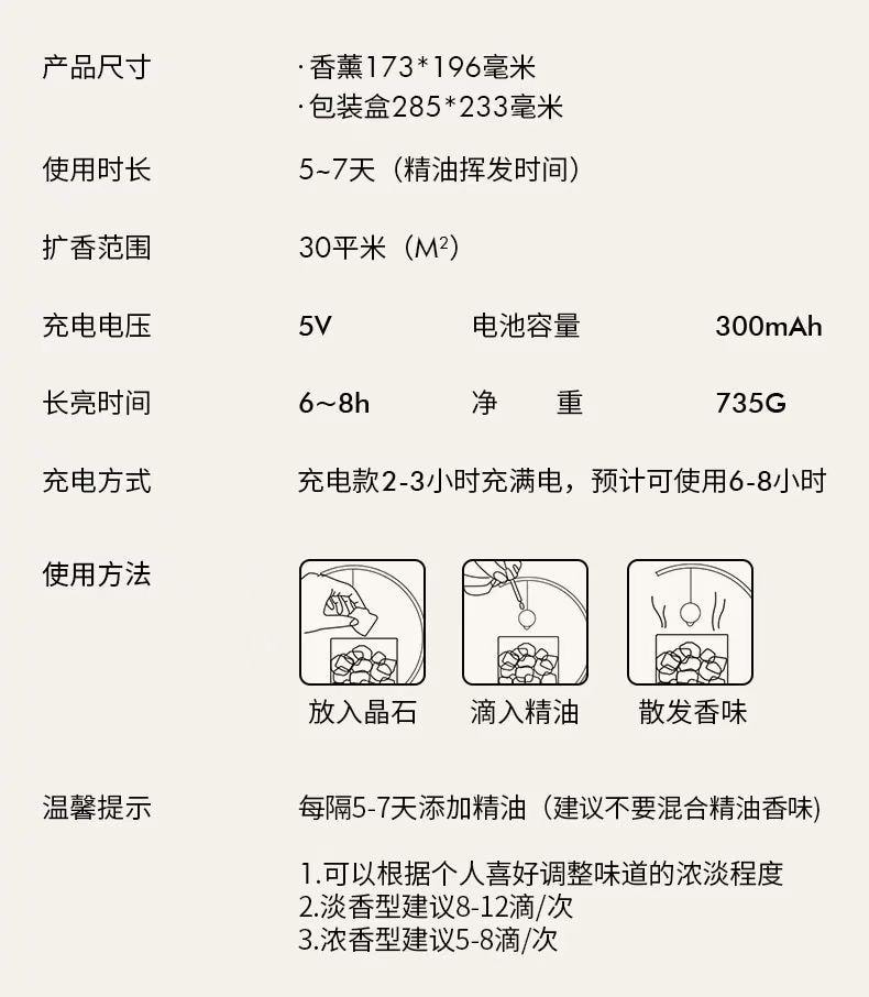  尹謎 淨系列水晶擴香石 黑色款 禮盒*1擴香石*1充電線*1玻璃杯*1帶燈支架*1 贈送精油*2【高級藝術擺飾】
