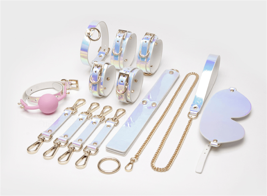 BDSM Iridescent Professional Training Bondage Set with Lead Chain and Paddle
