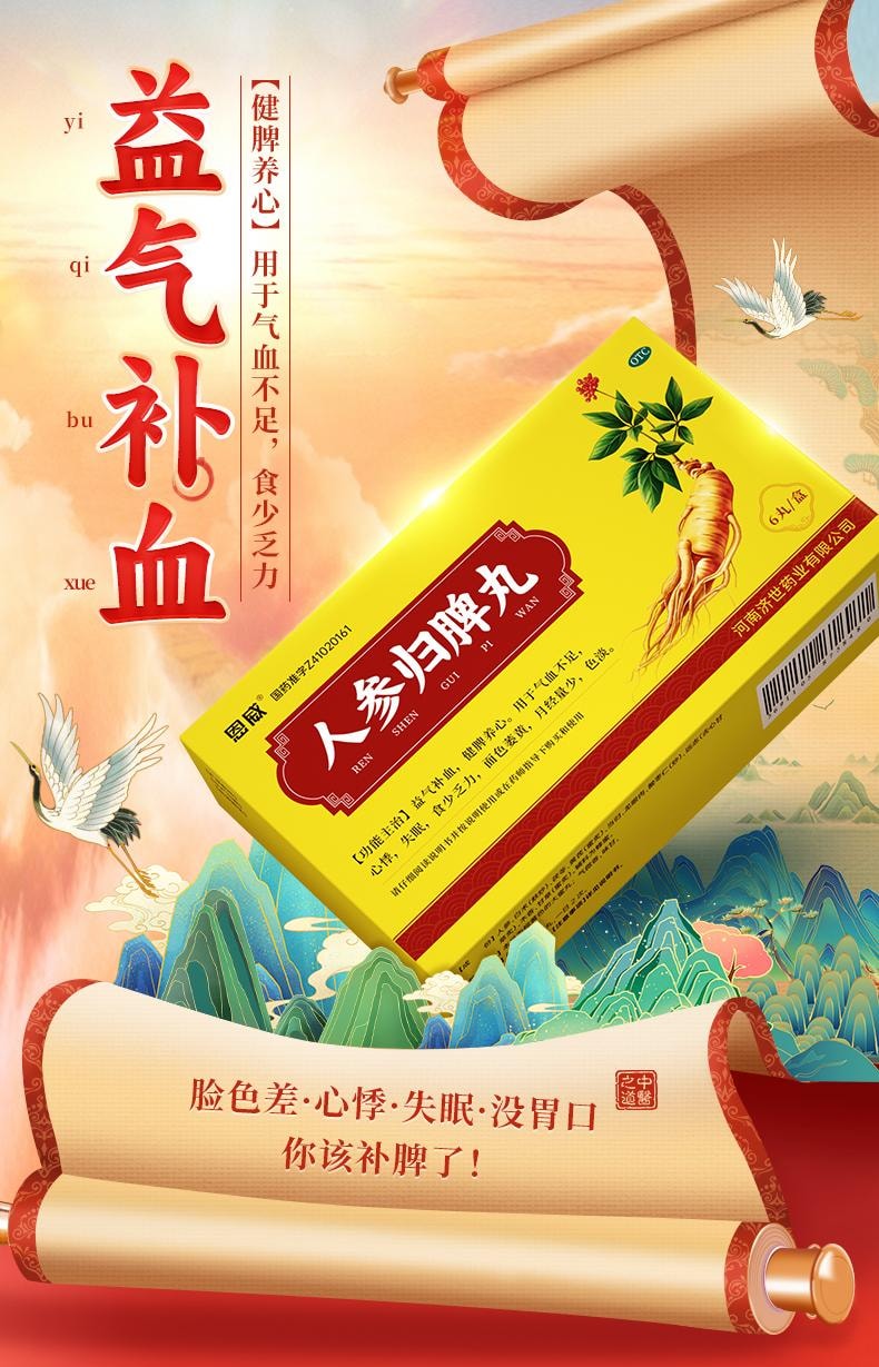 【中国直邮】 恩威 人参归脾丸 正品补气养血 健脾 祛湿气 用于气血不足气虚脾虚湿气重 9g*6丸/盒