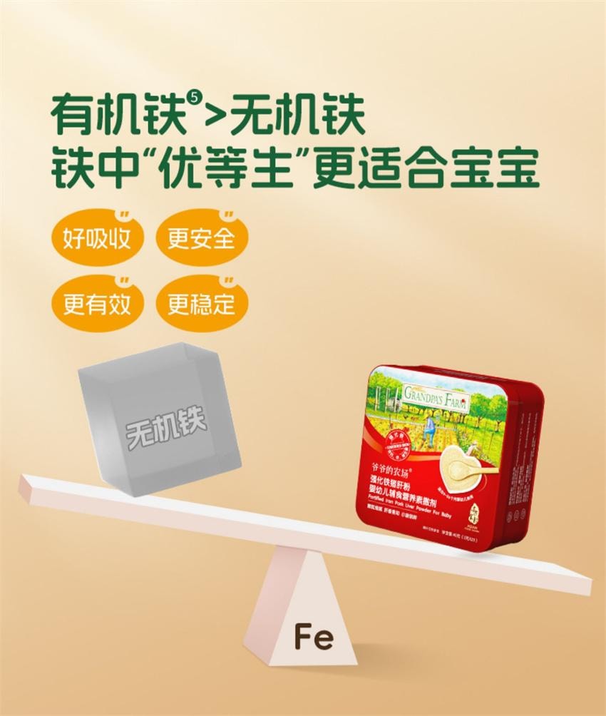 【中國直郵】 爺爺的農場 寶寶豬肝粉 紅棗補鐵強化劑 拌飯調味料 嬰幼兒輔食 專為寶寶研製補充身體所需鐵含量 40g/盒
