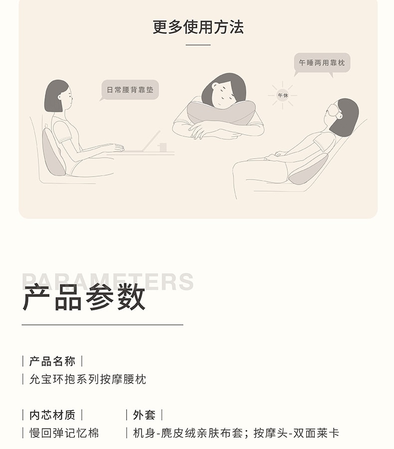 【中国直邮】允宝  腰部按摩器热敷腰靠垫缓解疲劳腰神器揉捏按摩仪  牛油果绿