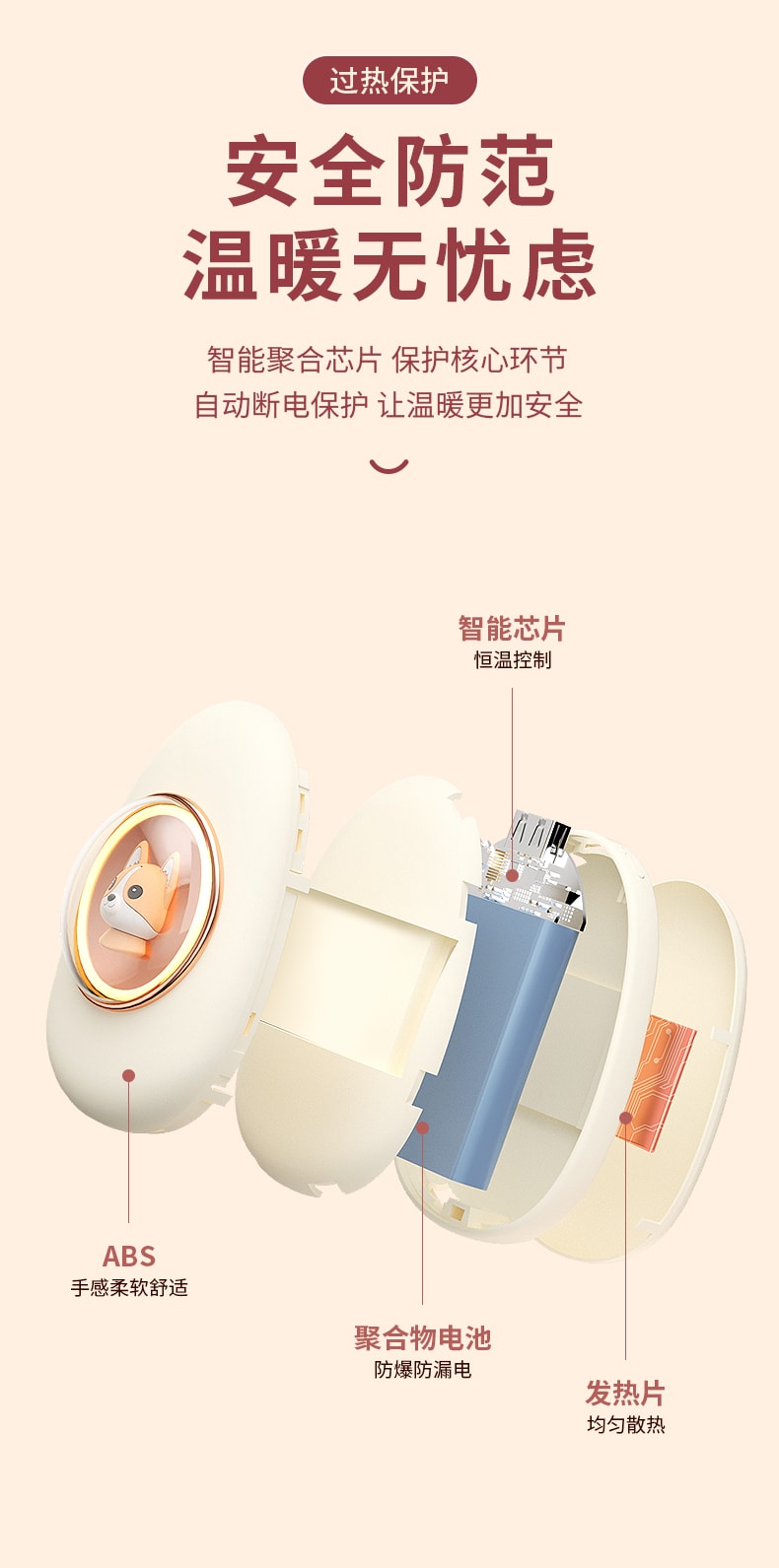 【中國直郵】梵洛 暖手寶充電寶二合一自發性熱手握熱水袋迷你便攜式 米白宇航員