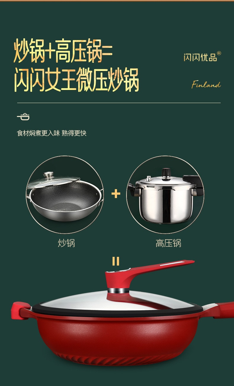 閃閃優品家用麥飯石不沾鍋 炒菜鍋-可立電磁爐瓦斯平底鍋-楓葉紅30CM