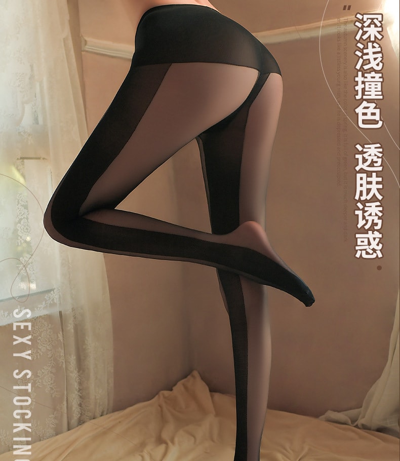 【中國直郵】曼煙 情趣內衣 性感 側邊條紋絲襪 閉檔連褲襪 黑色