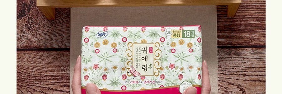 韓國LG SOFY 貴愛娘 韓方中草藥衛生棉 日用有翼 210mm 18片入 無螢光劑 緩解經痛症狀