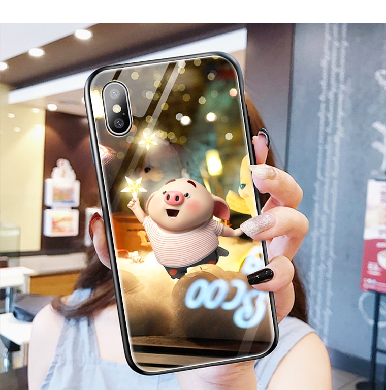 LEARN&amp;  WORK Web Celebrity Pig Glass Cell Phone Case For iPhone X/Xs