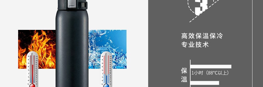 日本ZOJIRUSHI象印 一键式不锈钢真空保温保冷杯 #丝滑黑色 600ml SM-SD60-BC