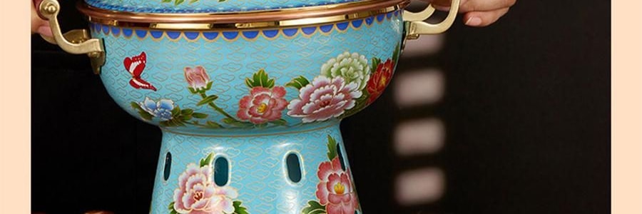 景泰蓝单人铜锅火锅 珐琅彩火锅涮锅 北京火锅铜锅涮肉 蓝色