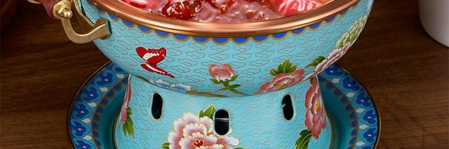 景泰蓝单人铜锅火锅 珐琅彩火锅涮锅 北京火锅铜锅涮肉 蓝色