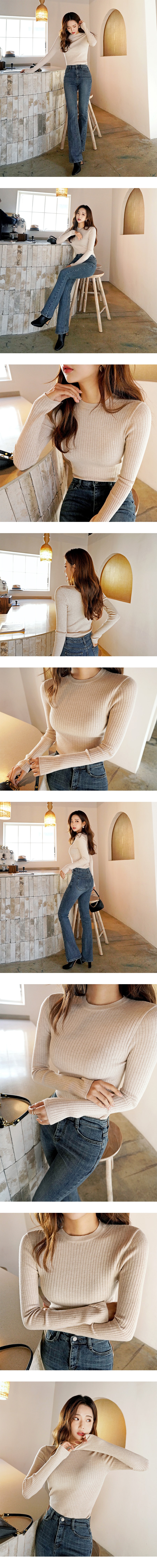 Ribbed Knit top #Beige One Size(S-M)