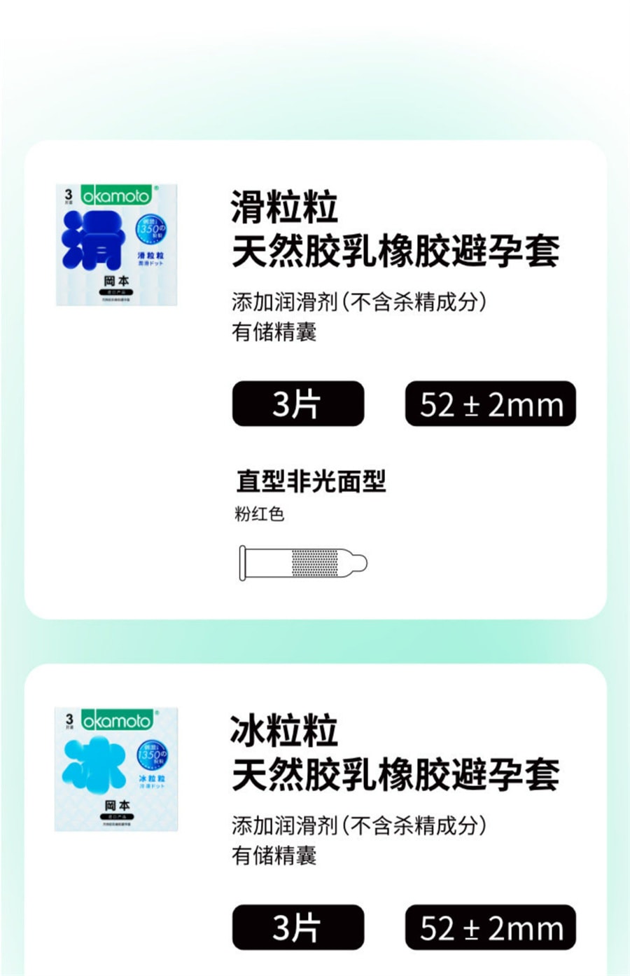 【中国直邮】OKAMOTO冈本 超薄情趣避孕套冰粒粒3片+滑粒力3片 成人安全套