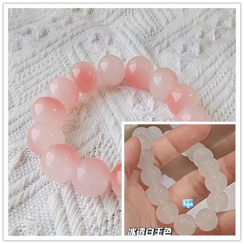 【中國直郵】親太太 冰透白玉色玻璃質感手串繞指柔漸變手鍊 腮紅漸變粉