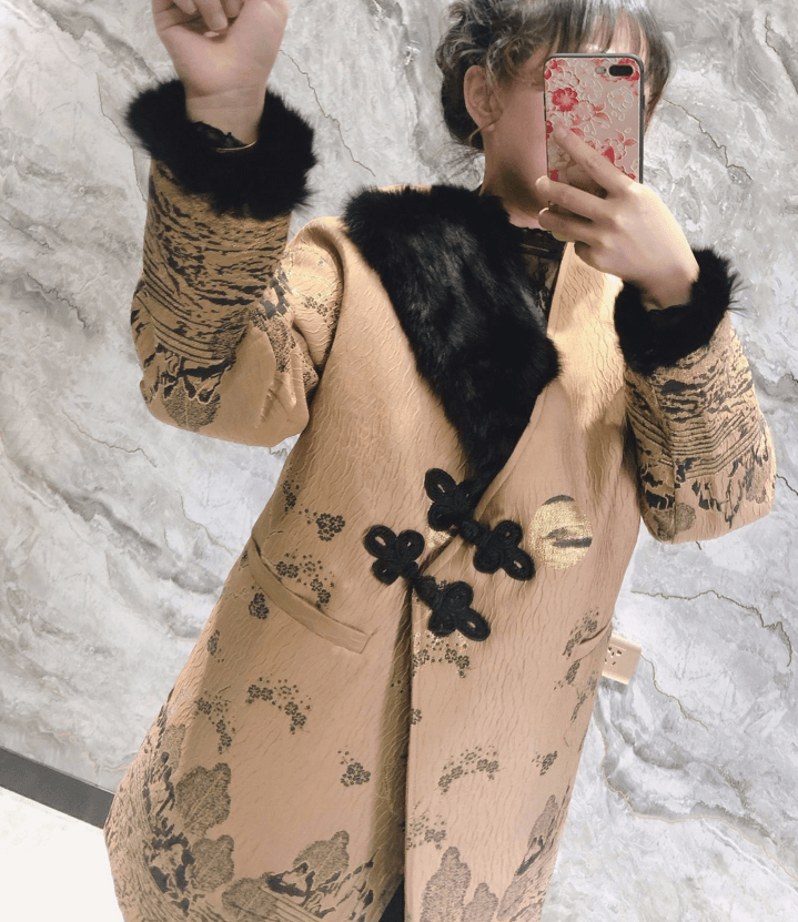 【中国直邮】简微娜 2019唐装中式棉衣复古旗袍中国风棉服 金色#1件