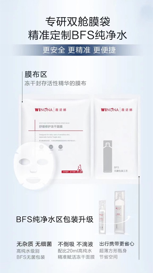 【中国直邮】薇诺娜WINONA 光感修护冻干面膜组合-光感修护冻干面膜+纯净水 6片 改善泛红干痒特殊美容补水 博主推荐