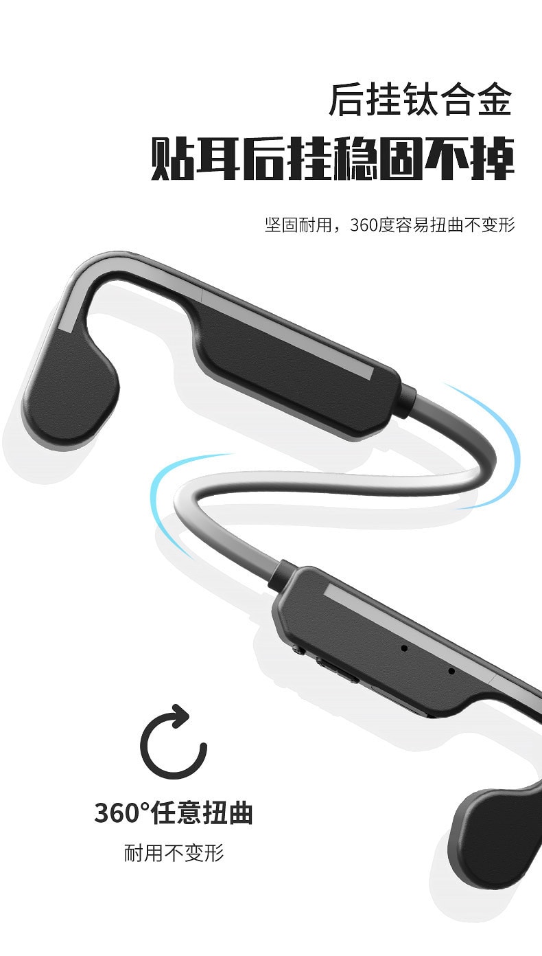 【中国直邮】 蓝牙耳机无线双耳耳挂式高颜值运动防掉手机通用灰色带16G卡