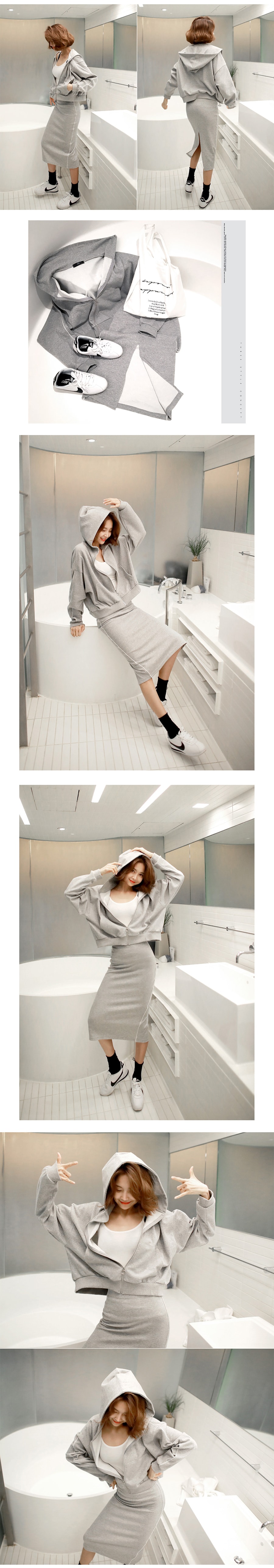 韩国正品 MAGZERO 拉链套头衫+运动紧身裙两件套 #灰色 均码(S-M) [免费配送]