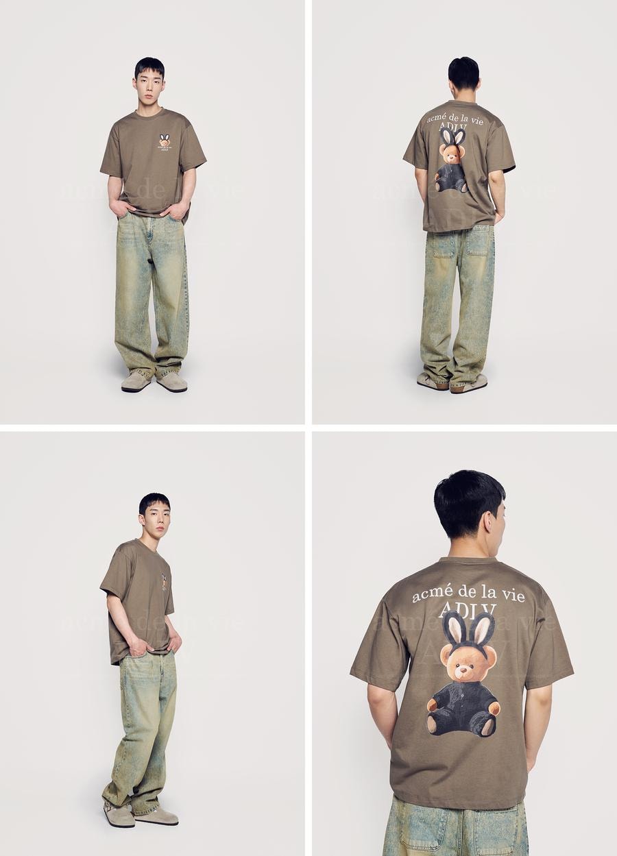 【韓國直郵】 韓國 acmé de la vie ADLV 兔子耳朵泰迪熊印花短袖T卹 可可色 2