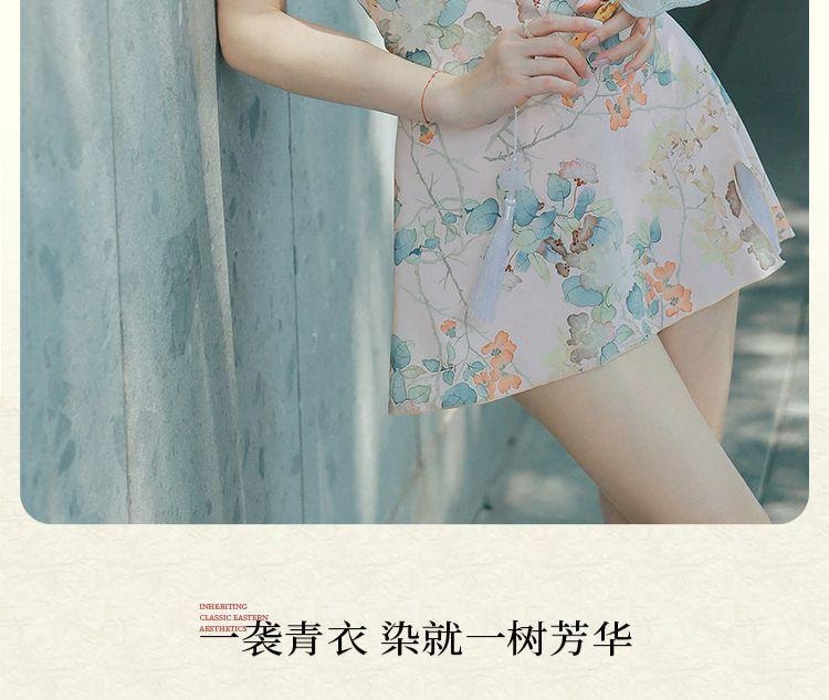 【中国直邮】 亦美珊 显瘦国风纯欲风新中式泳衣 荷花粉色L码