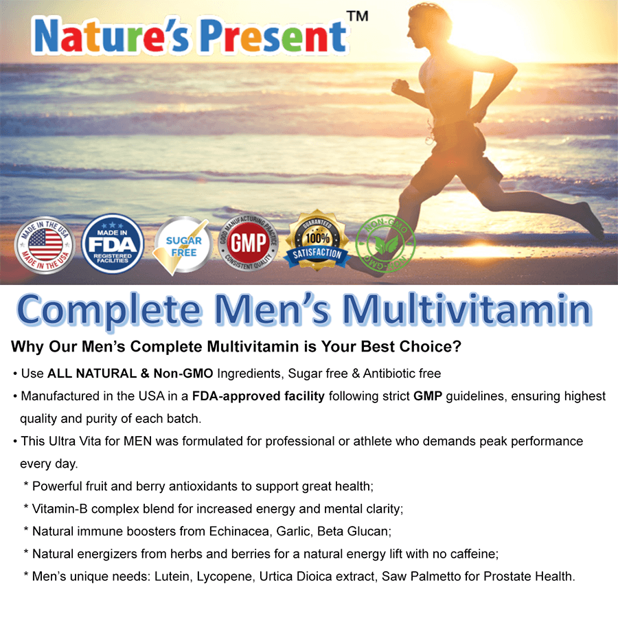 Complete Men's Multivitamin with Lycopene Saw Palmett Utrica Dioica Extract and Lutein 60 Capsules