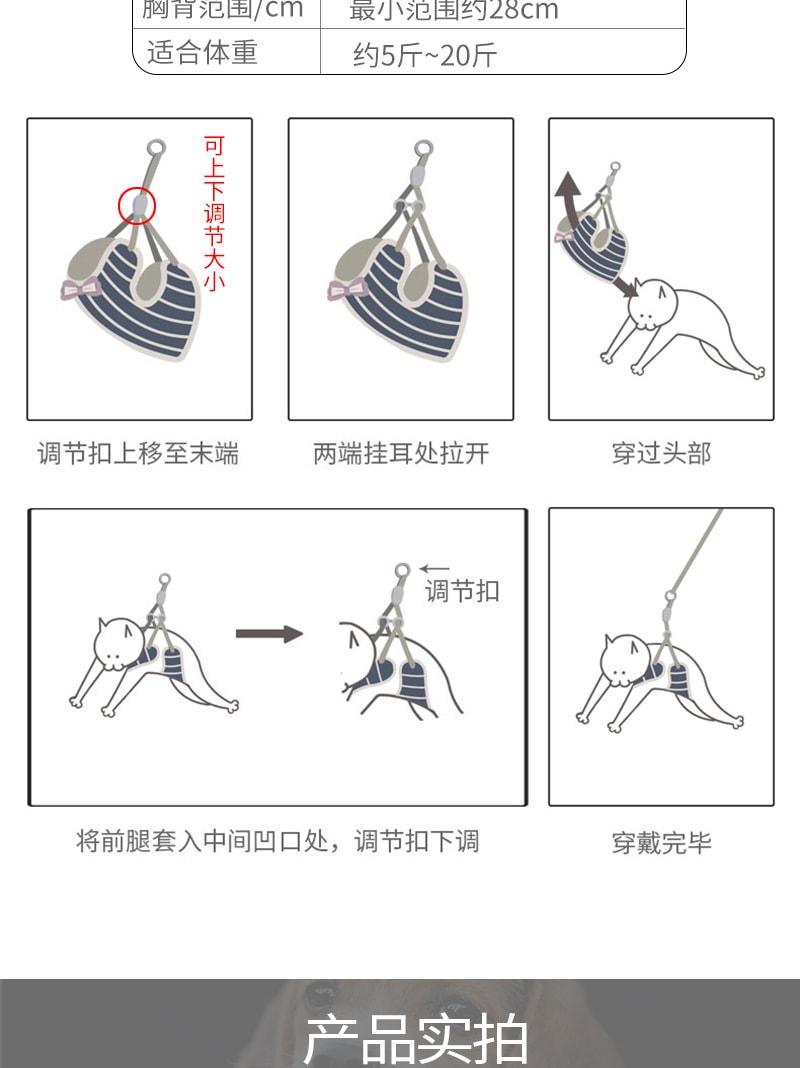 【中国直邮】尾大的喵 猫咪牵引绳 蓝色 适合5-20斤猫咪 宠物用品