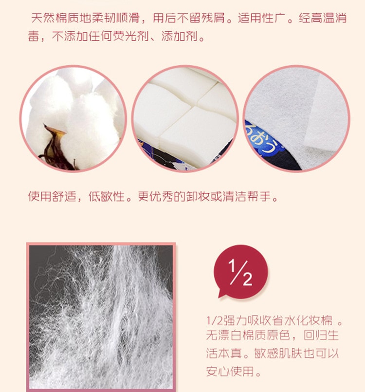 日本UNICHARM 1/2省水超吸收化妆棉 40枚入 COSME大赏第一位