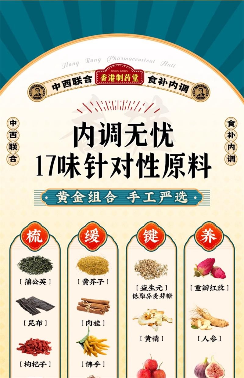 【中国直邮】 香港制药堂 蒲公英黄芥子蒲散膏10g*20袋/盒 人参佛手非遗古法熬制内调养生膏茯苓昆布(建议3盒周期装)