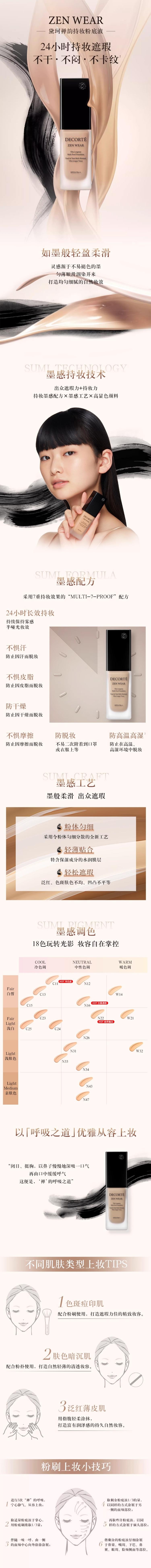 【日本直邮】COSME DECORTE 黛珂 ZEN WEAR 自然妆感遮瑕粉底液 30ml SPF25/PA++ #N12