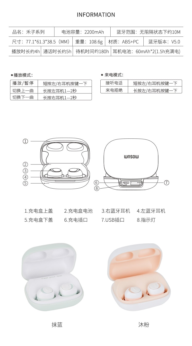 【中國直郵】冇心liberfeel藍牙耳機女生可愛降噪 沐粉款