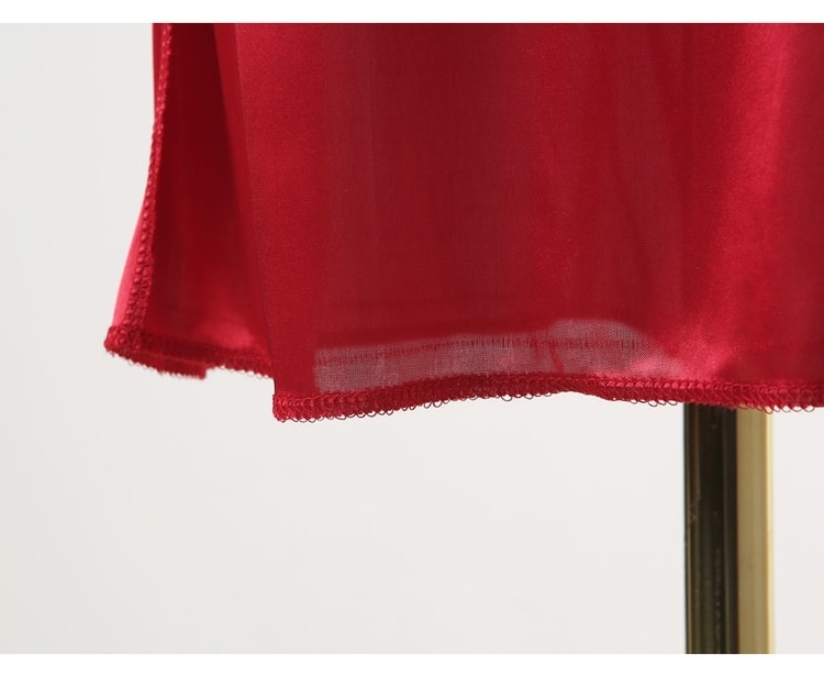 【韩国直邮】IMVELY 圆领荷叶边装饰圆雕宽松连衣裙 红色 均码