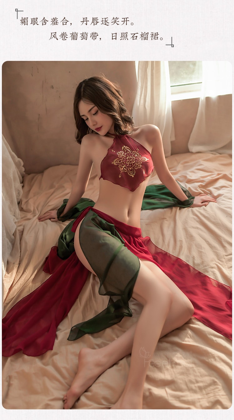 【中國直郵】霏慕 情趣內衣 性感敦煌飛天鳳女 異國套裝印花肚兜 紅綠色均碼
