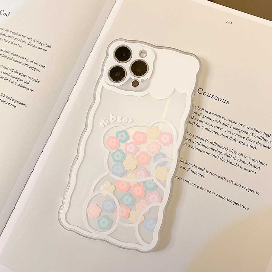 欣月 蘋果矽膠手機殼 相機孔加高保護側邊按鍵獨立設計保護套 Iphone13 Pro Max 透明花身熊