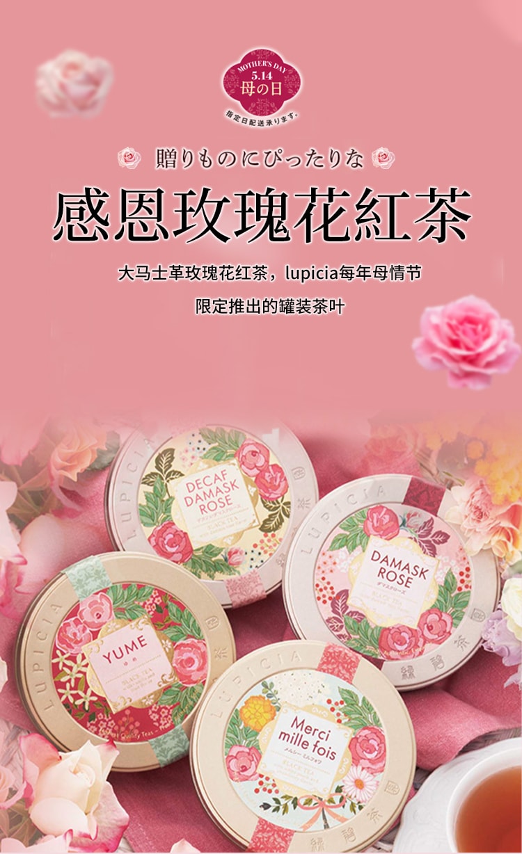 【日本直邮】日本 lupicia绿碧茶园 母亲节限定礼盒  大马士革玫瑰红茶 罐装30g+ 10个茶包