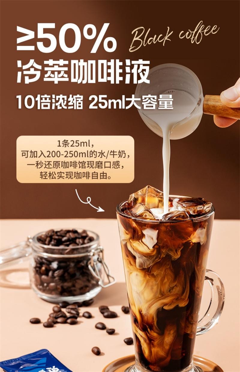 【中國直郵】 暴肌獨角獸 冷萃濃縮咖啡液0糖0脂純美式速溶黑咖啡意式分袋裝原液 25ml*12條