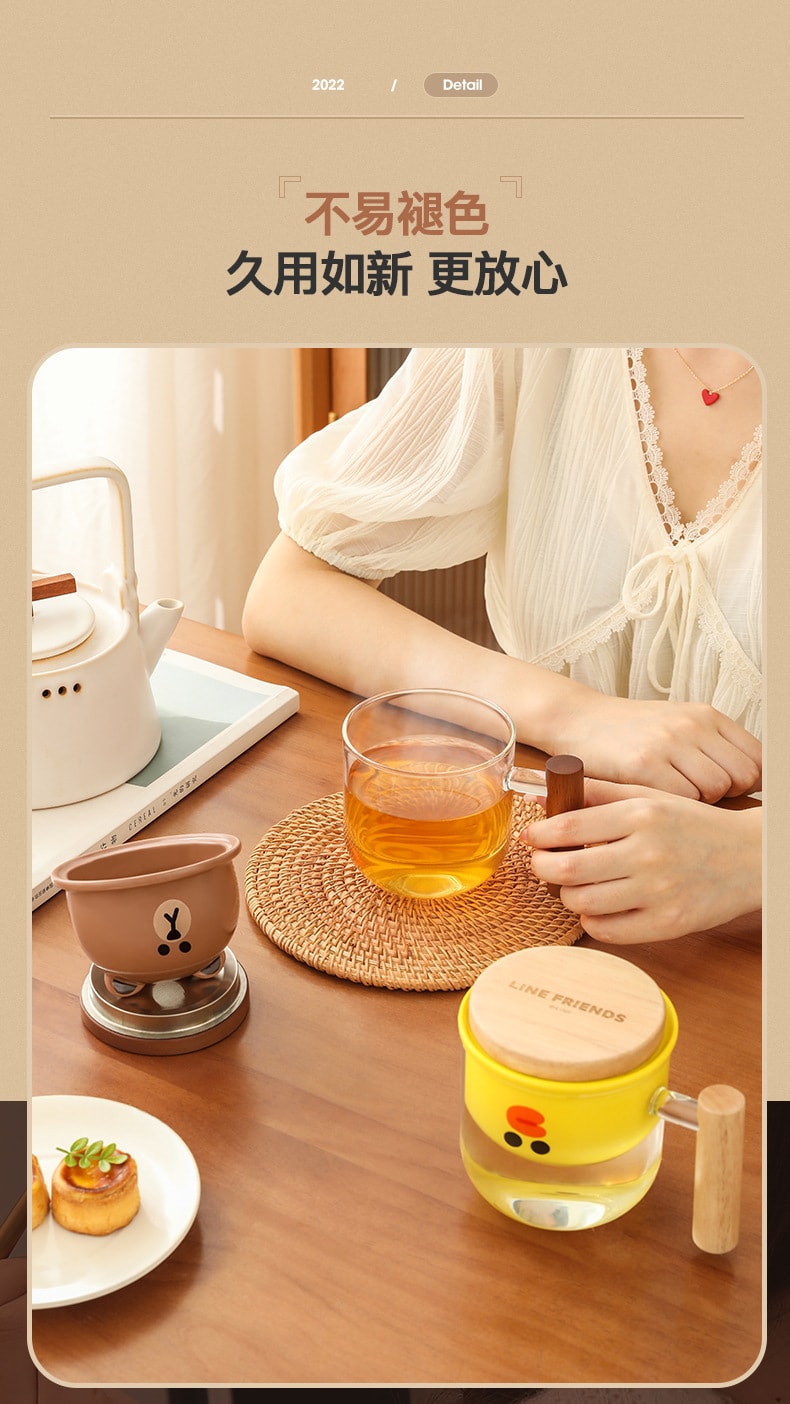 【中國直郵】LINE FRIENDS 泡茶杯茶水分離水杯玻璃茶道杯專用過濾杯 莎莉雞