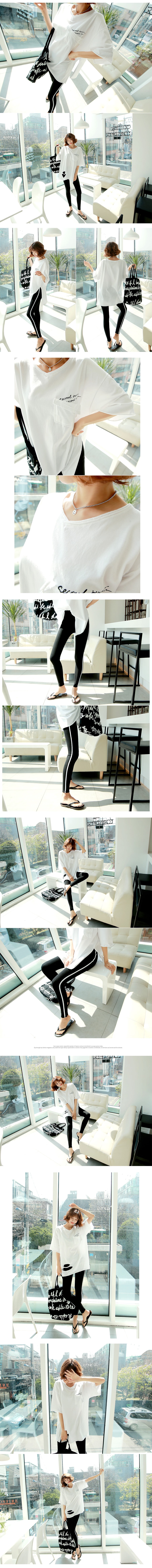 KOREA Side Stripe Leggings #Black One Size(S-M) [Free Shipping]