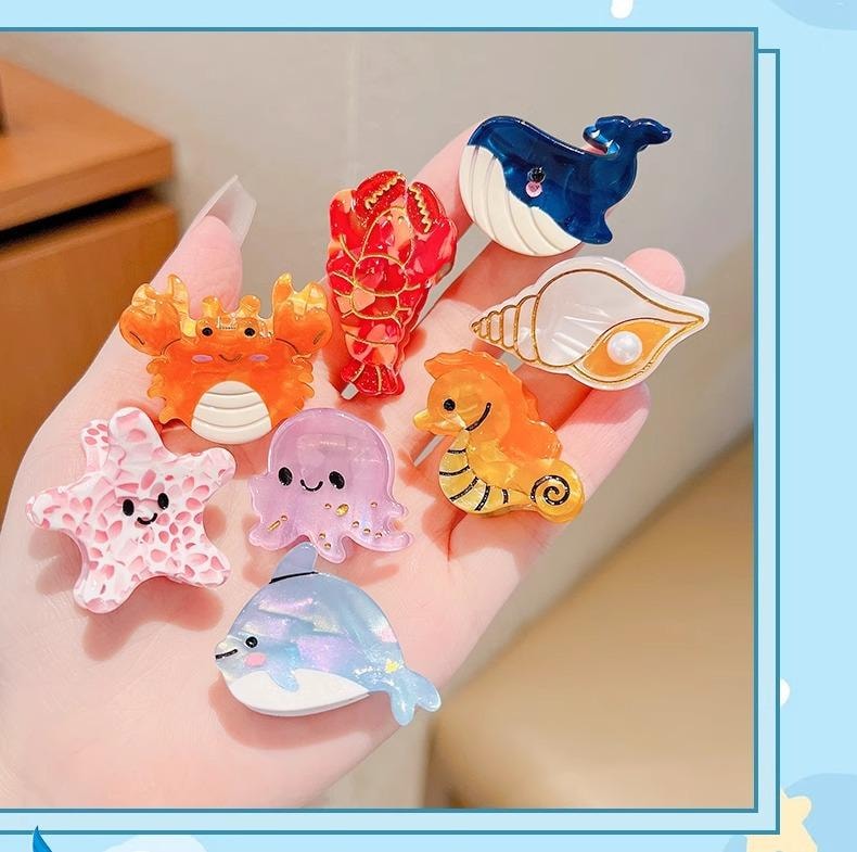 FOXTAIL 趣味海洋动物小抓夹 精致迷你小巧发夹 顶夹 可爱后脑勺鲨鱼夹 发饰品 - 6支装 1套