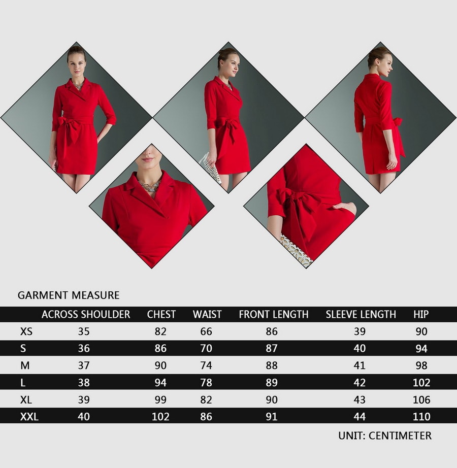 Medium long style seven - point sleeve dress  red XL